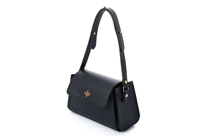 Lucky Bees Bolsa de Hombro Negra en Cuero de Polivinilo, 23x10x15 cm